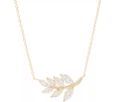 Diamonique Leaf Necklace, 4K Gold Plated Sterling Silver, 18"L
